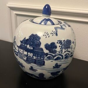 Blue and White Ginger Jar with Lid